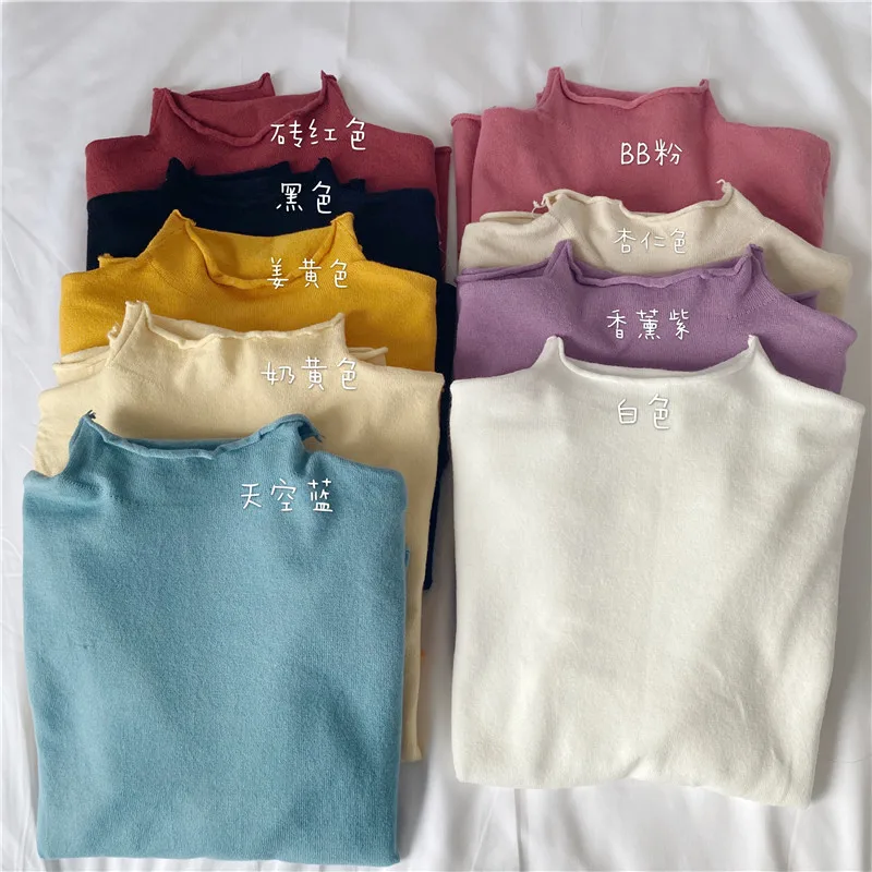 

2023 korean Autumn Long Sleeve Sweater Women Winter T-shirt Pullovers Solid Black White Sweater Office Basic Tops