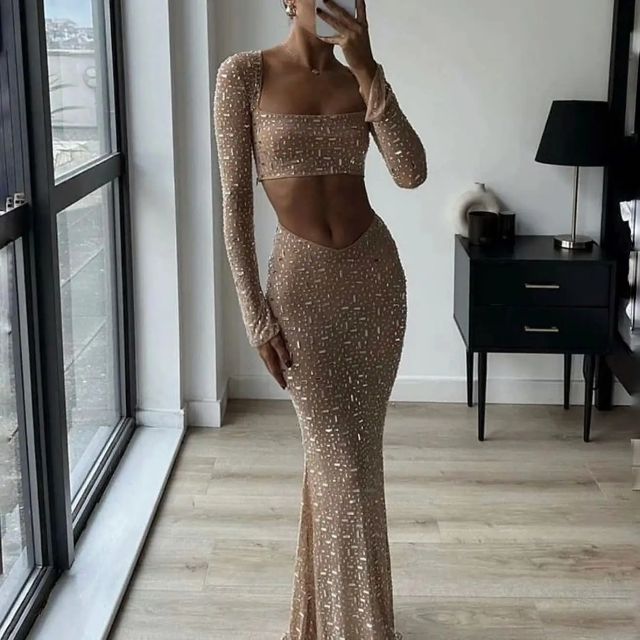 Сексуальные сетчатые комплекты из двух предметов с бриллиантами женские