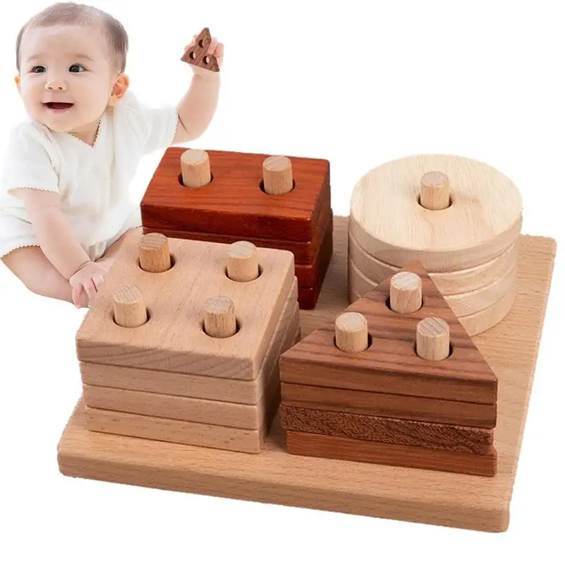 

Shape Color Recognition Blocks Educational Montessori Puzzles Kid's Toy Solid Wood Toy Gifts For Children's Day Christmas And