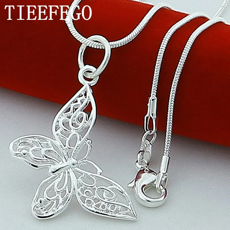 

TIEEFEGO 925 Sterling Silver Butterfly Pendant Necklace 18/20/22/24/28/30 Inch Snake Chain Ladies Wedding Engagement Jewelry