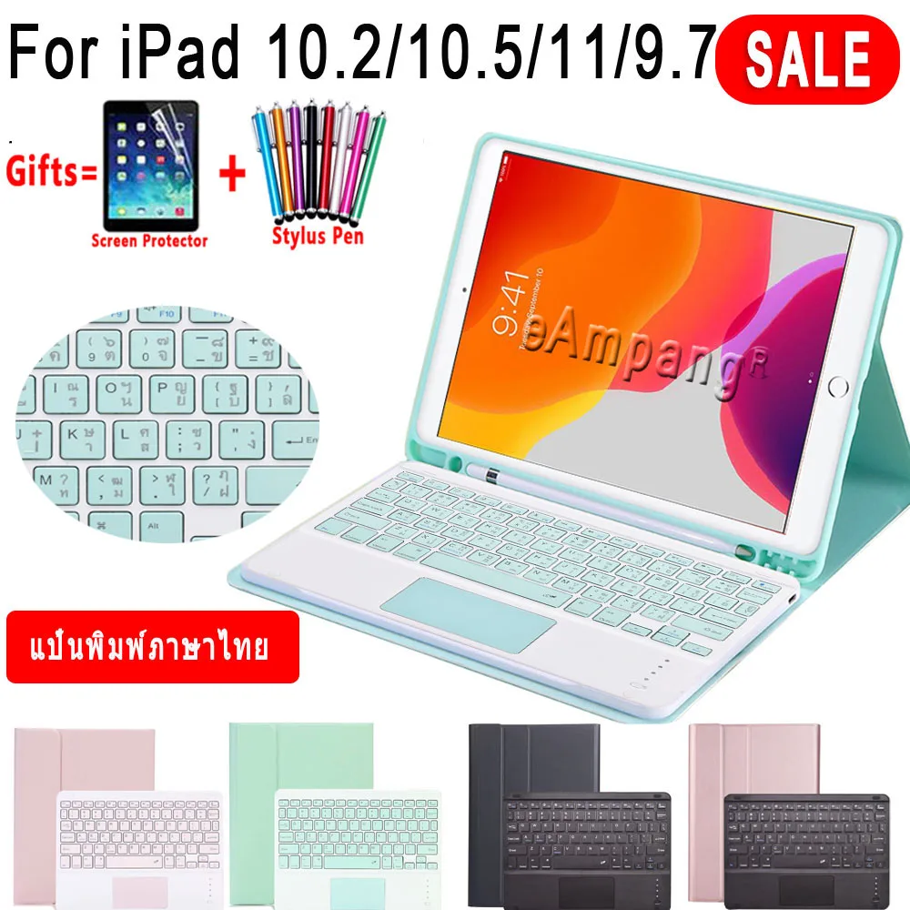 

Touchpad Thai Keyboard Case For iPad 9.7 2017 2018 5th 6th Air 2 10.2 7th 8th Air 2019 3rd Pro 10.5 11 2018 2020 1st 2nd Gen