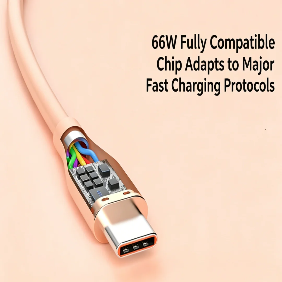 Фото Мягкий силиконовый кабель USB-A на Type-C для быстрой зарядки 66W, устойчивый к спутыванию, резиновый зарядный шнур 1М/2М, 5 цветов, для Xiaomi, iPhone 15 №2
