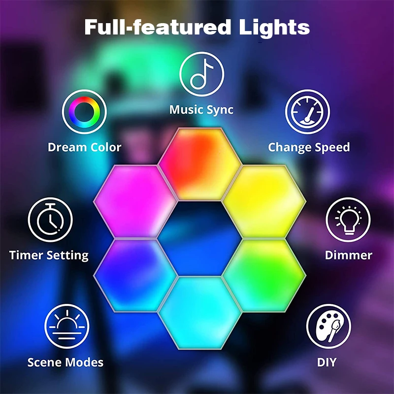 Фото Tuya Smart RGB Quantum Light DIY Декор Светодиодный настенный светильник Приложение Звукосниматель Игровая комната Музыка Ритм Фестиваль Атмосфера Киберспорт Свет №2