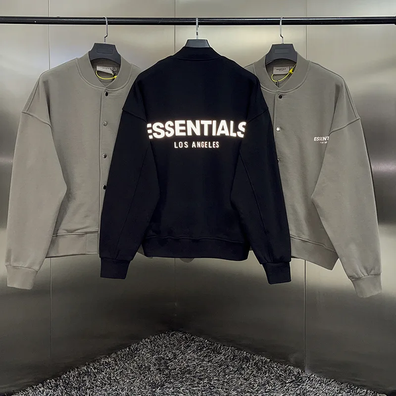 

Essentials Men Baseball Los Angeles 3M Reflective Letter Jackets Coat Oversized Unisex Streetwear Hip Hop