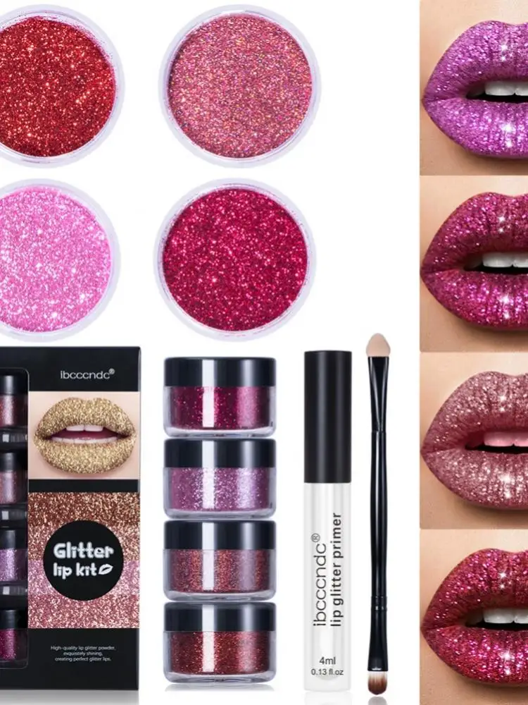 

Lip Gloss Set Glitter Long Lasting 2 Different Shades Waterproof Smudging Primer With Brushes Makeup Kits