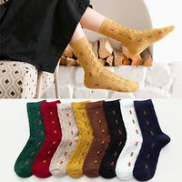 japanese spring summer flowers cotton women socks with print breathable middle tube cute lolita all match girls student socks