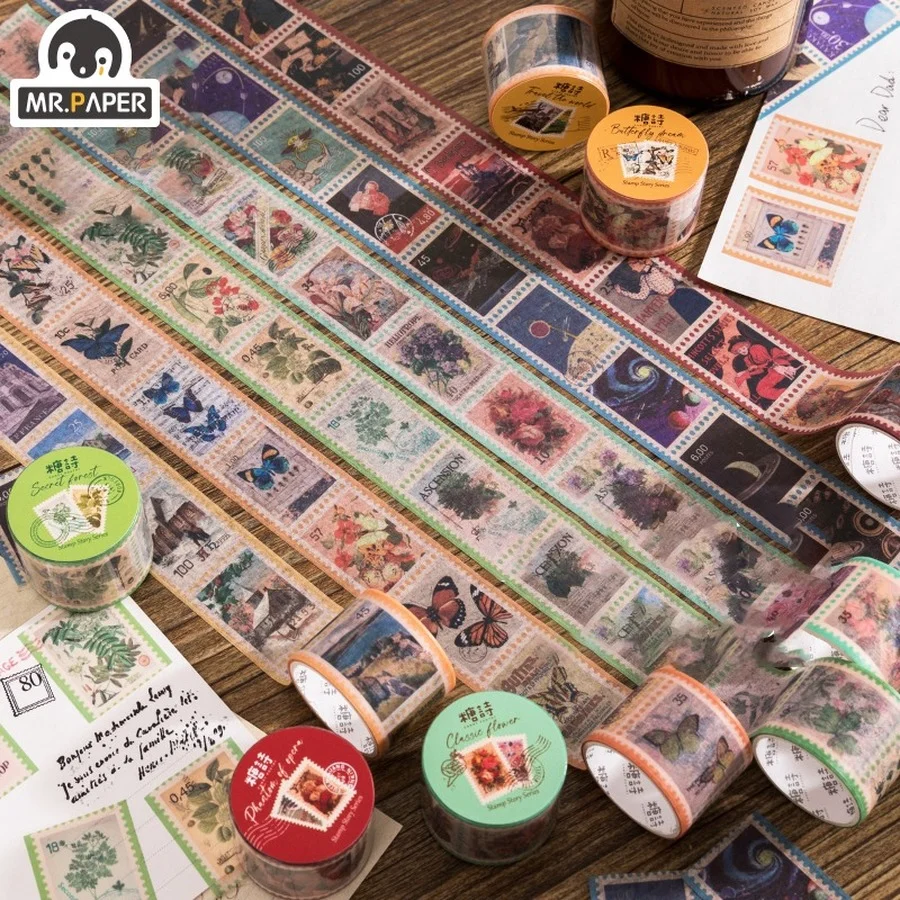 

Mr.paper 6 Style Vintage Stamp Story Series Washi Tape Plant Flower Hand Account Material DIY Decorative Masking Tape Stickers