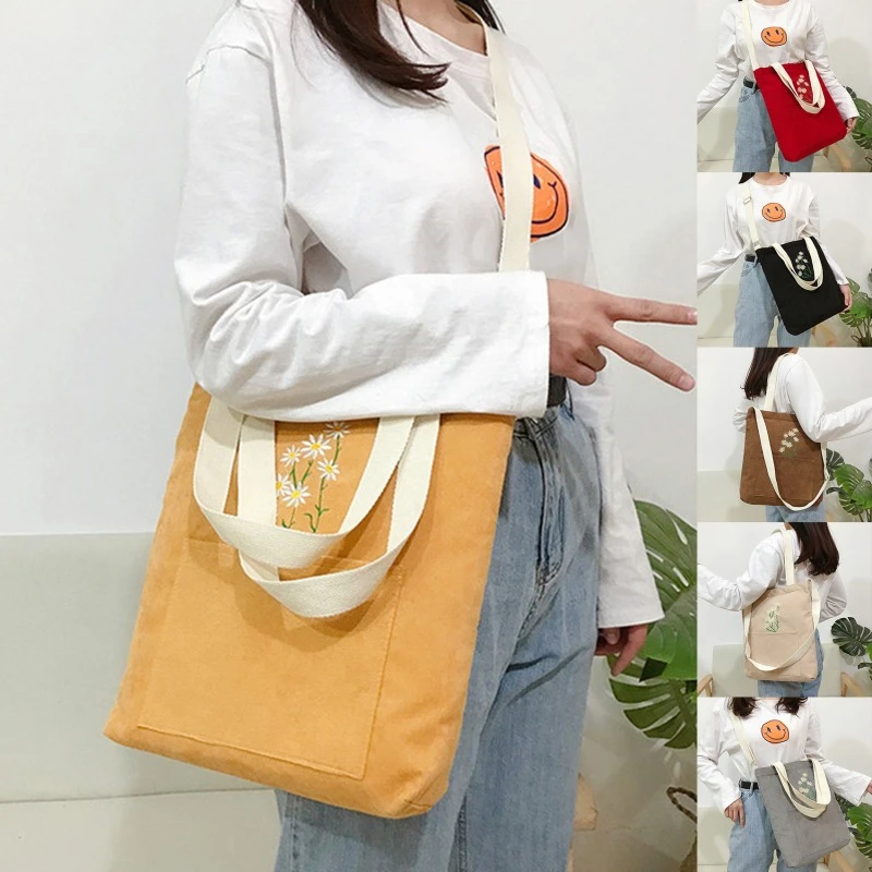 

New Arrival Cute Women Handbag Lady Corduroy Bag Solid Color Printed Daisy Shoulder Bag Buckle Small High Quality Square Pocket