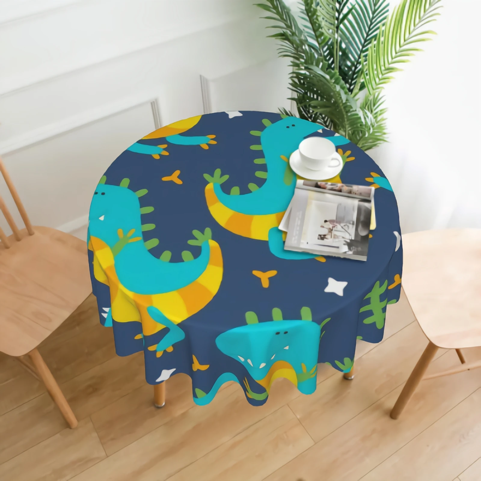 

Happy Cartoon Dinosaur Pattern Round Tablecloth Farmhouse Dinosaur Print In Japanese Style Table Cloth 60 Inch Round Table Cloth