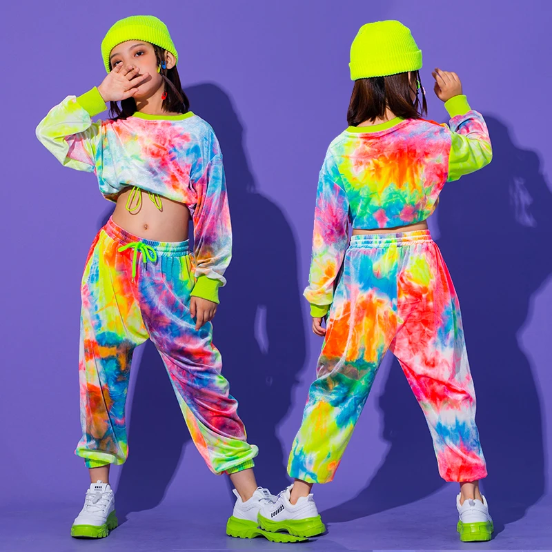 

2022 Hip Hop Clothing Multicolor Sweatshirt Causal Pants For Girls Jazz Ballroom Dancing Clothes Stage Outfits Rave Clothes