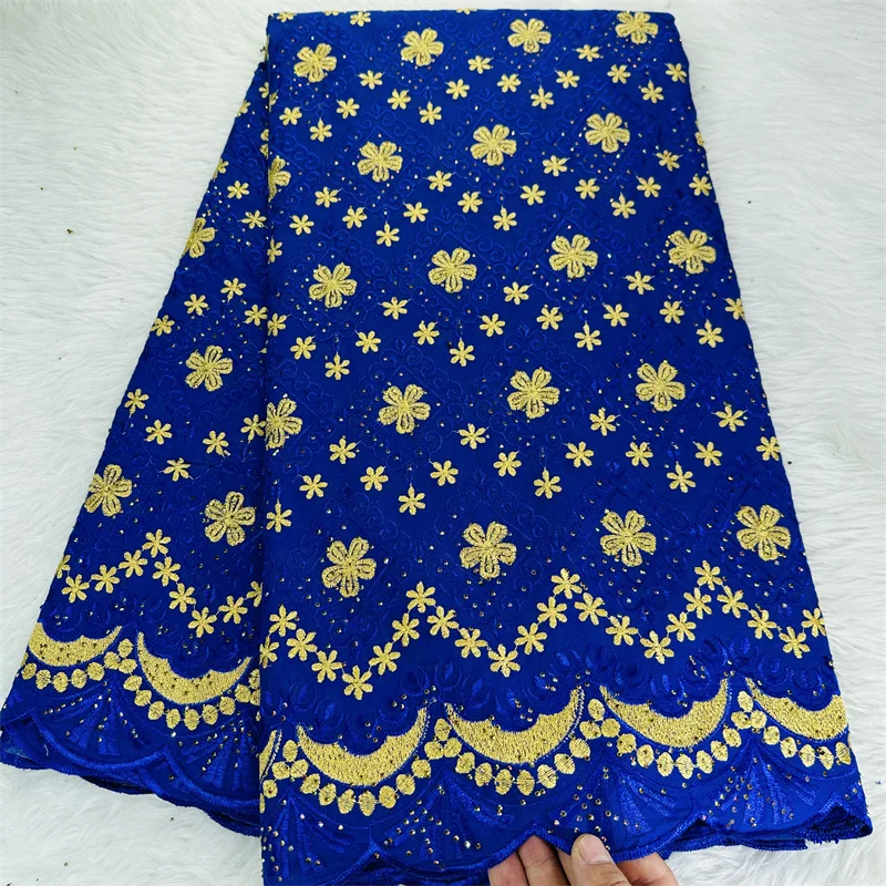 

5 yard Swiss voile lace fabric heavy beaded embroidery African High Qualit 100% cotton With diamonds popular Dubai style HL09132