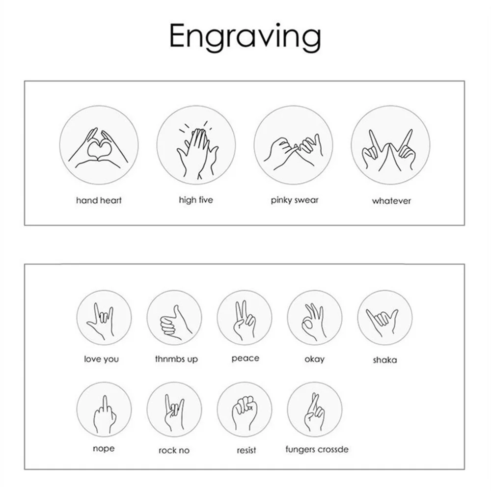 Custom Personality Women's Bracelet Gesture Minimalism Custom Stainless Steel Bracelet Lllustration Carved Icon Peace Pinky