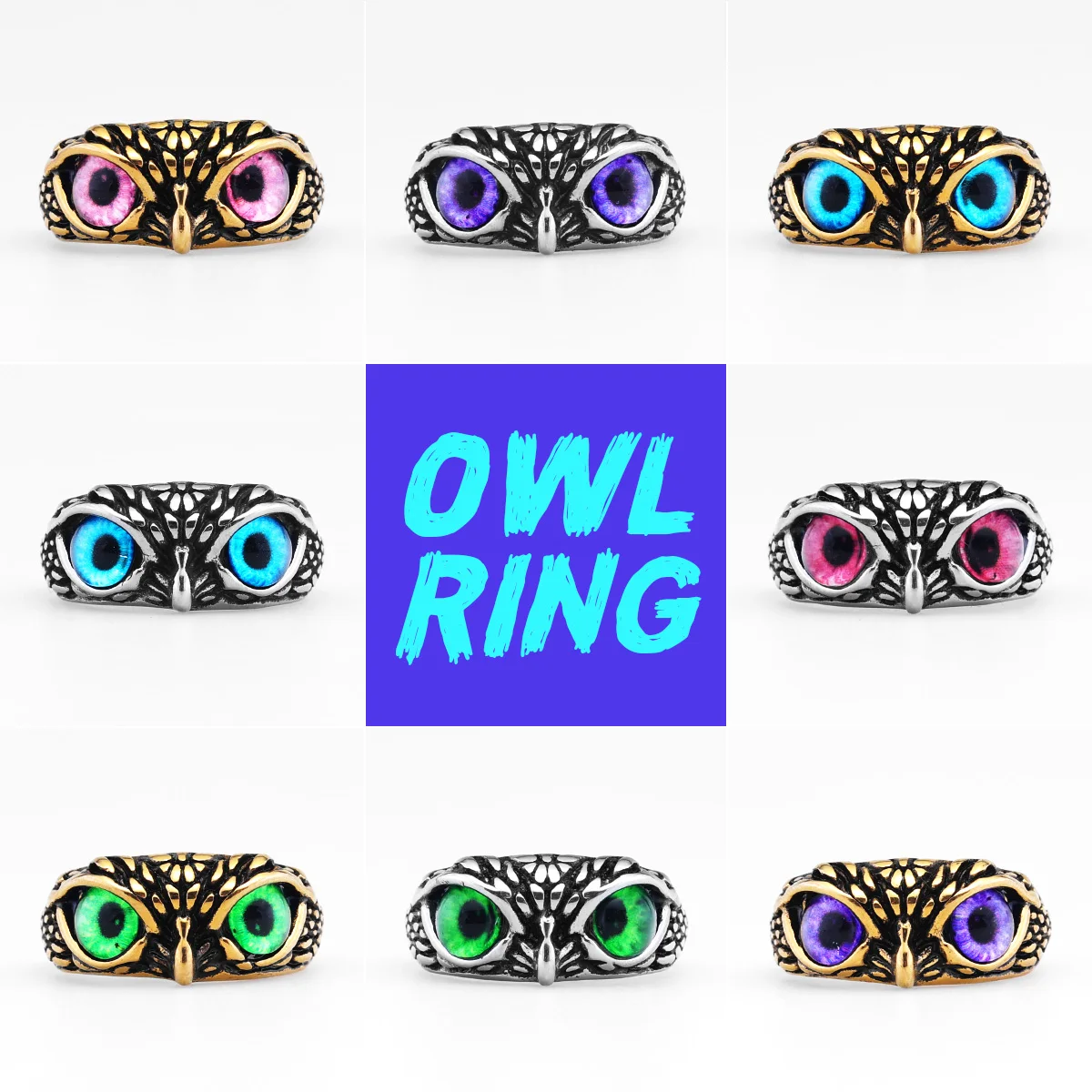 Multiple Color Cute Owl Stainless Steel Womens Mens Rings Punk for Gril Boyfriend Jewelry Creativity Gift Dropshipping Wholesale