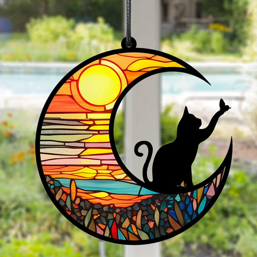 

Ornaments Window Cat Moon Pendant Sun Protection Acrylic Suncatcher Colored Hanging Stained