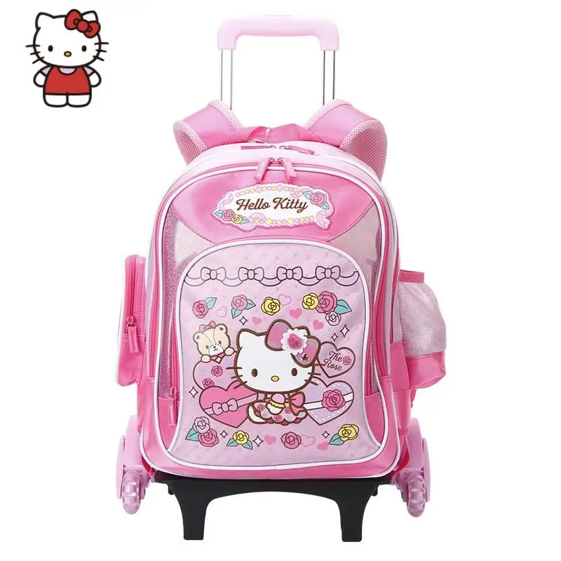 

Sanrio Trolley School Bag Hello Kitty Cute Cartoon School Supplies Stationery Kt Prize Girl Kawaii Can Climb Stairs Student Gift