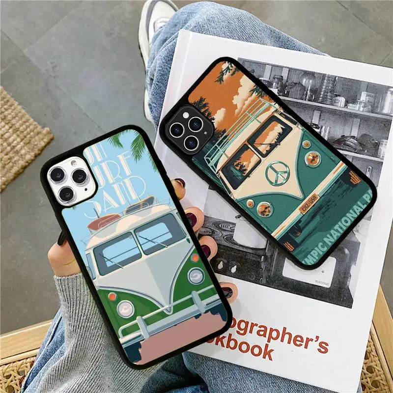 

Combi Van Surf Phone Case Silicone PC+TPU Case for iPhone 11 12 13 Pro Max 8 7 6 Plus X SE XR Hard Fundas