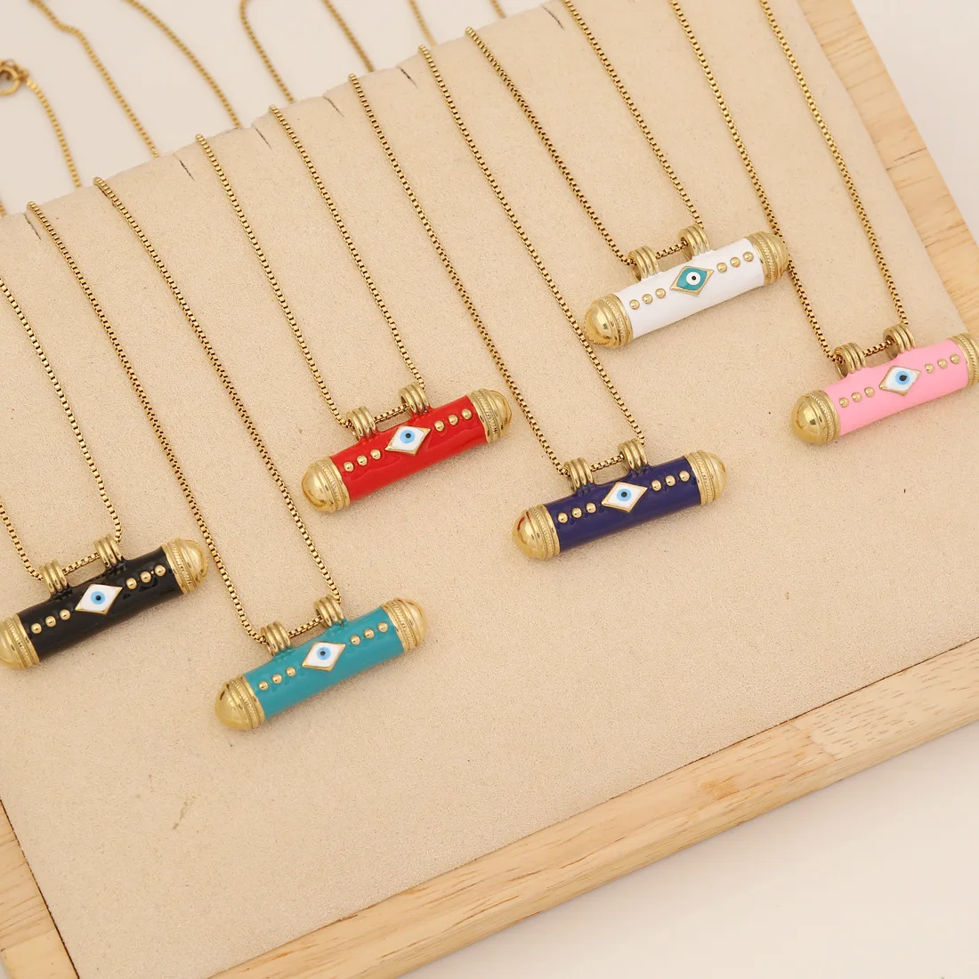 

Wish Card Stainless Steel Jewelry Evil Eye Necklace For Women Fashion Jewelry Gift Colorful Lucky Eye Pendant Choker Necklaces