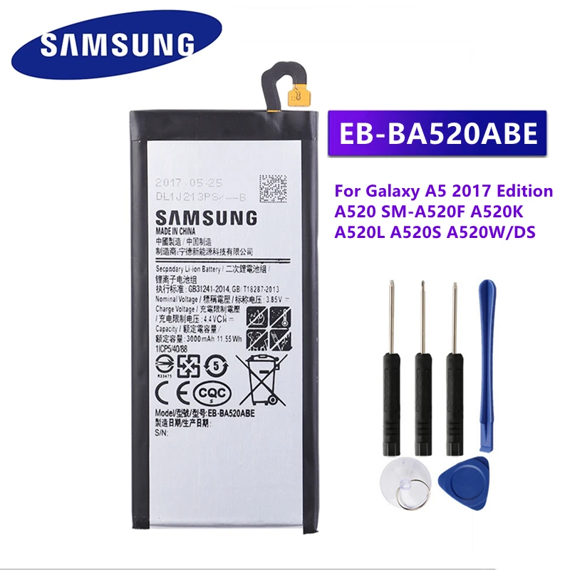 Оригинальный телефон Samsung аккумулятор емкостью 3000 мАч для Galaxy A5 2017 Edition A520 EB-BA520ABE