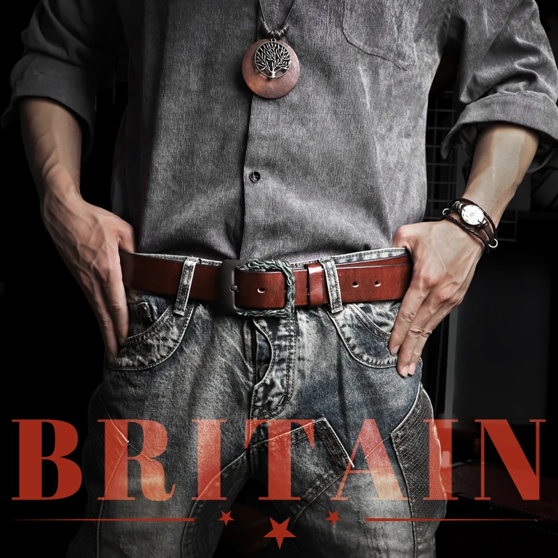 Casual Men Belt Handmade Genuine Leather Strap Men Belt Wide 38MM Pin Buckle Fancy Vintage Belts Jeans