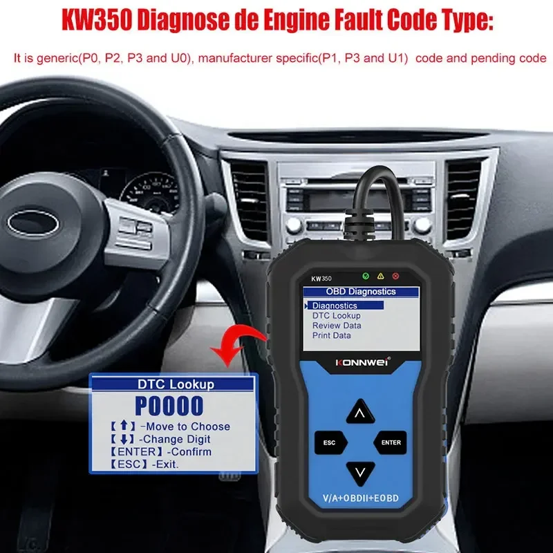 Лучшее качество KONNWEI KW350 OBD2 сканер автомобильных кодов для VAG полная система ABS