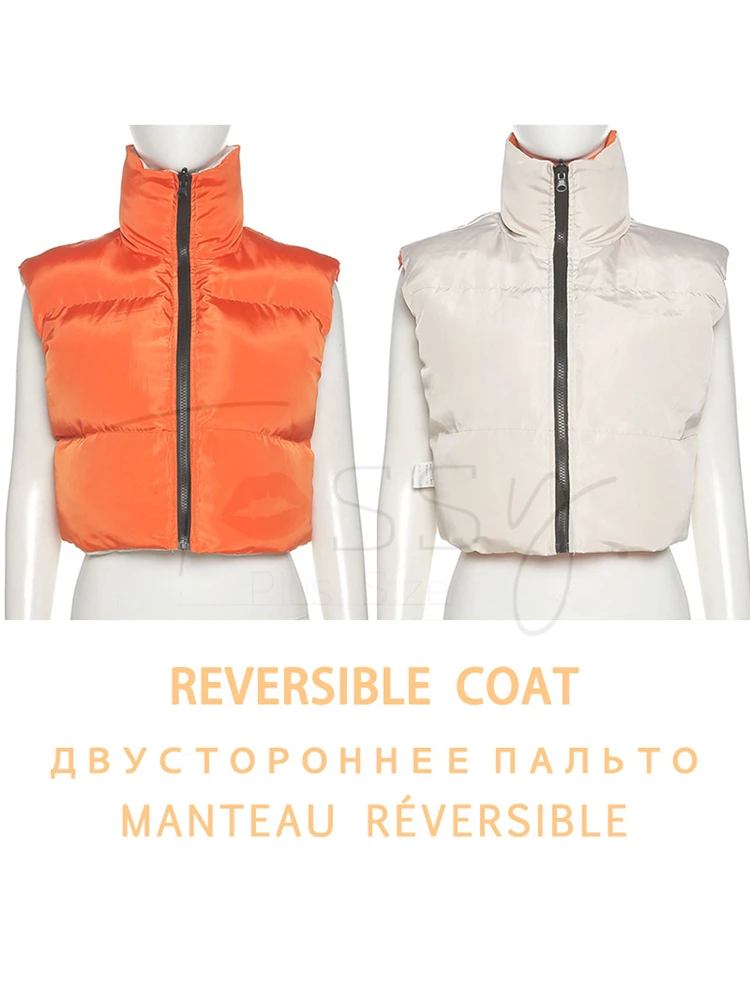 Tossy 2022 New Reversible Coat Vest Short Warm Jacket For Women Turtleneck Zipper Sleeveless Puffer Coat Female Winter New