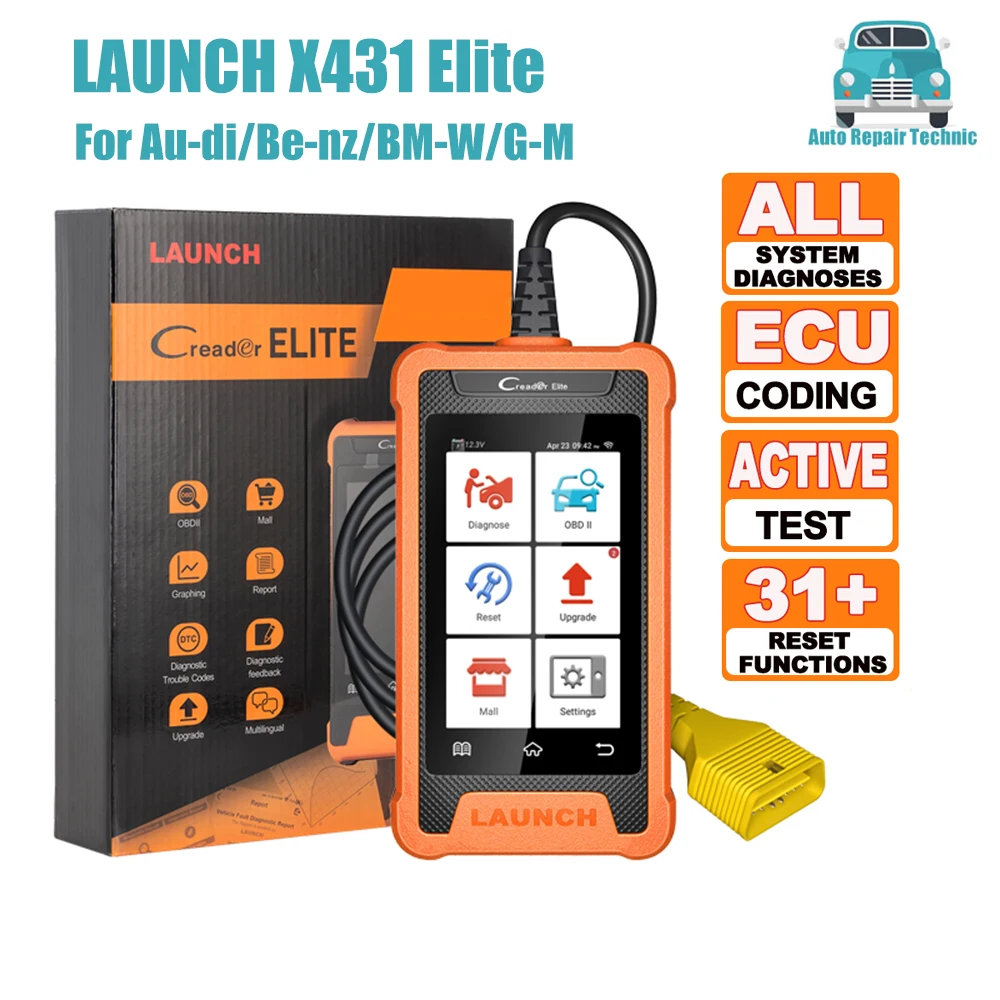 

LAUNCH X431 Creader Elite Professional Car Diagnostic Tool Auto OBD1 OBD2 Code Reader Scanner Active Test ECU Coding 31+ Reset