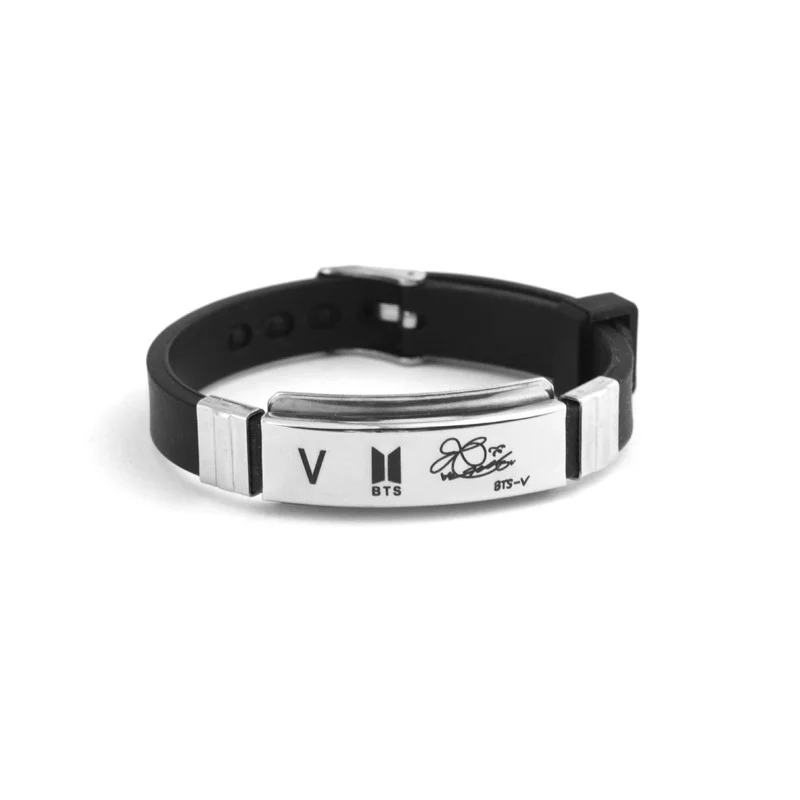 

Fashion Letters Pattern Charm Silicone Wrist Strap Bracelet for Women Black Stainless Steel Leather Bangle Jewelry Accessories