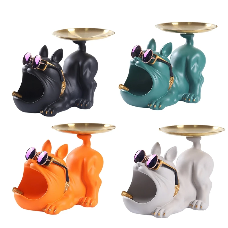 Прохладный бульдог из смолы поделки дворецкий для собак с подносом ключей