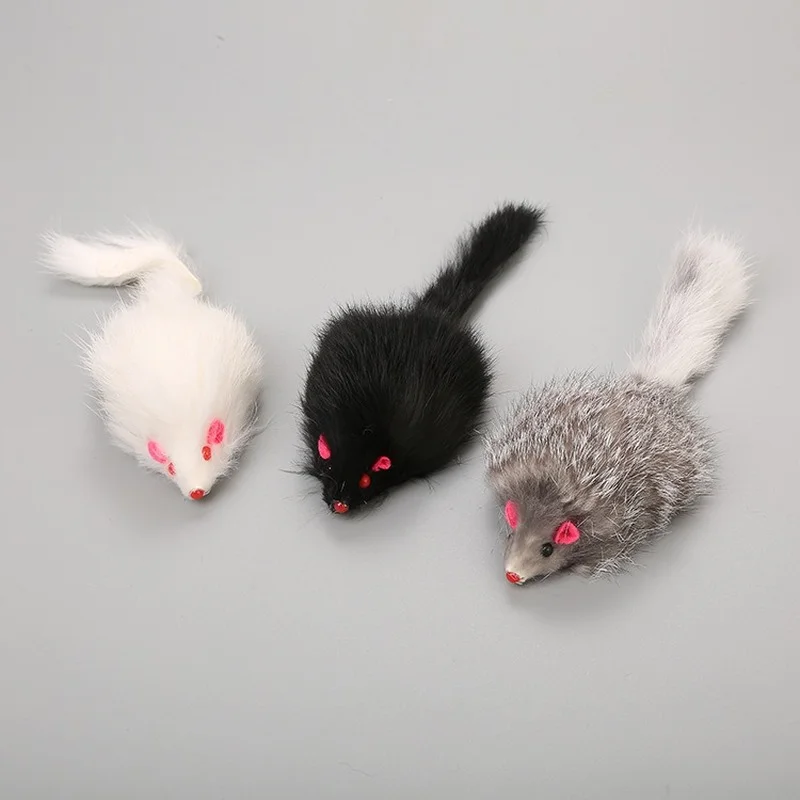 

5pcs False Mouse Cat Pet Toys Cat Long-haired Tail Mice with Sound Rattling Soft Real Rabbit Fur Sound Squeaky Toy for Cats Dogs