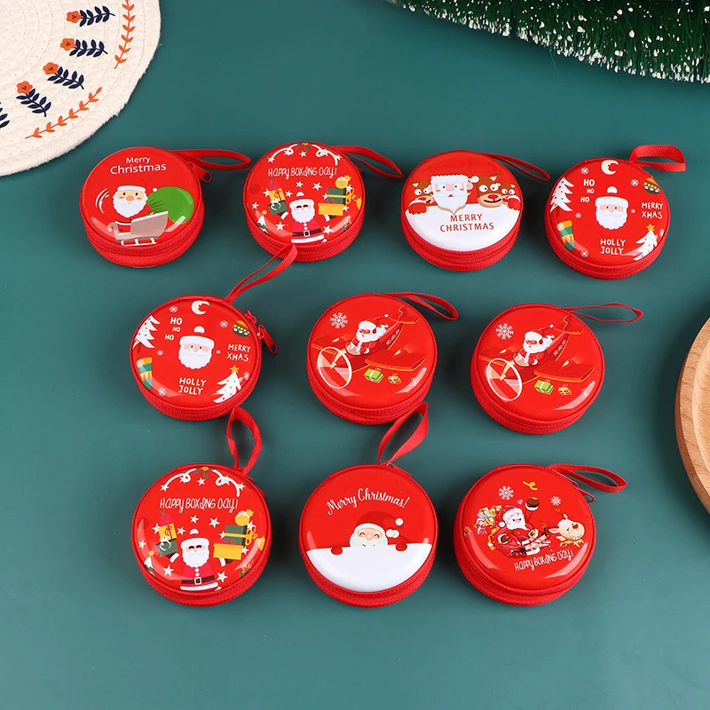 

1PC Random Tinplate Coin Purse Earphone Storage Bag Christmas Gifts Santa Claus Pattern Coin Purse Key Coin Bag Red Coin Purse