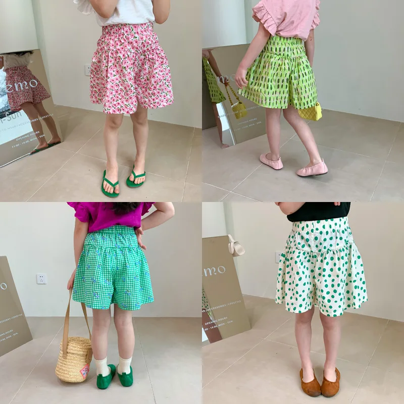 

2022 Summer New Children Shorts Baby Girls 4-Color Cotton Floral Culottes