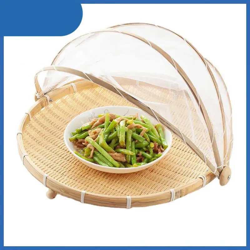 

Bamboo Anti-mosquito Storage Baskets Foldable Hand-Woven Food Serving Tent Dustpan Fruit Dustproof Cover Picnic Mesh Net Tent