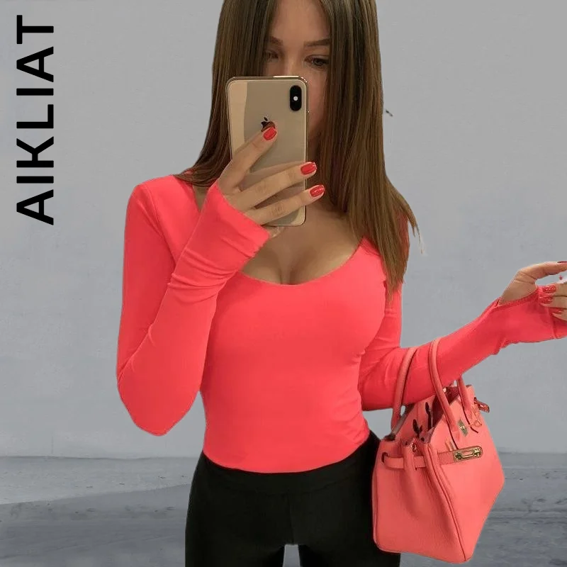 

Aikliat Long Sleeve Women Fashion Bodysuit Party Basic Party For Women Solid Body Bodycon Elegant Catsuit Streetwear Female