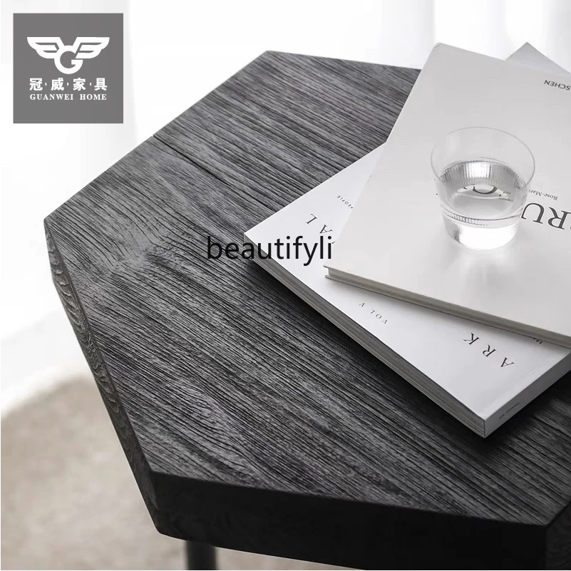 Скандинавский черный боковой столик из массива дерева 0 5 м японский шестигранный