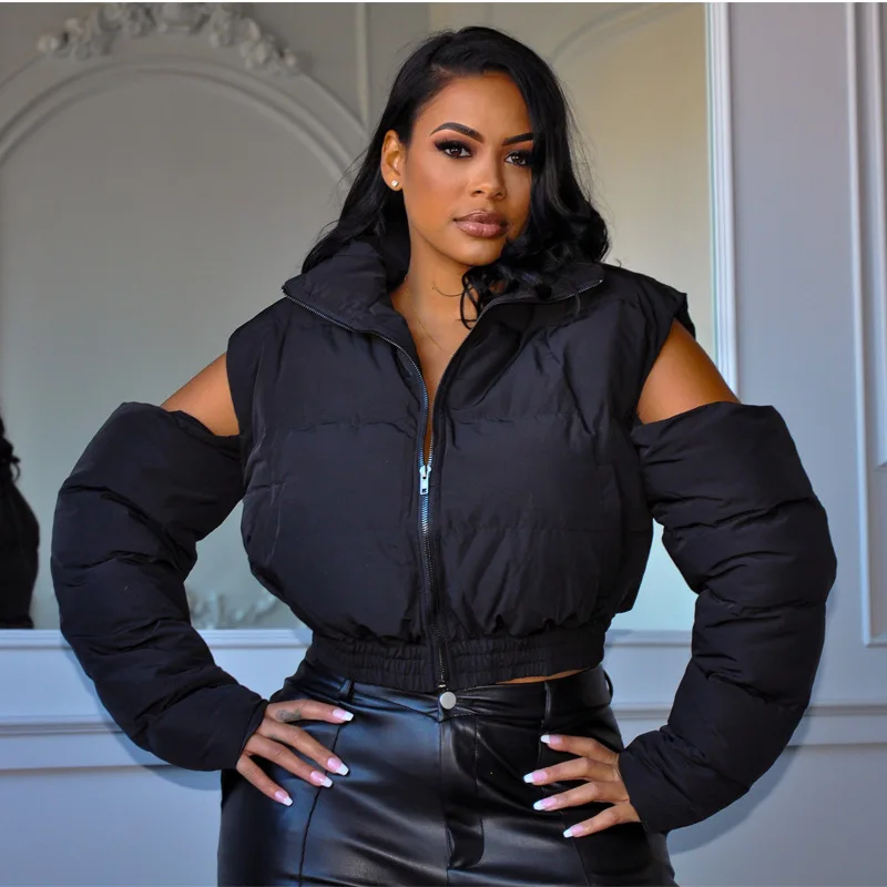 2022 Winter Fashion Women Puffer Jacket Solid Zipper Down Coat Lady Sexy Split Jackets Female Casual Streetwear Coat Wholesale