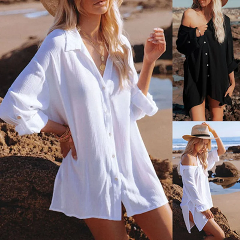 

Белый Мини кардиган Boho, накидка, весна-лето 2023, женская одежда для плавания, повседневные свободные макси платья, халат, пляжный сарафан, Vestidos