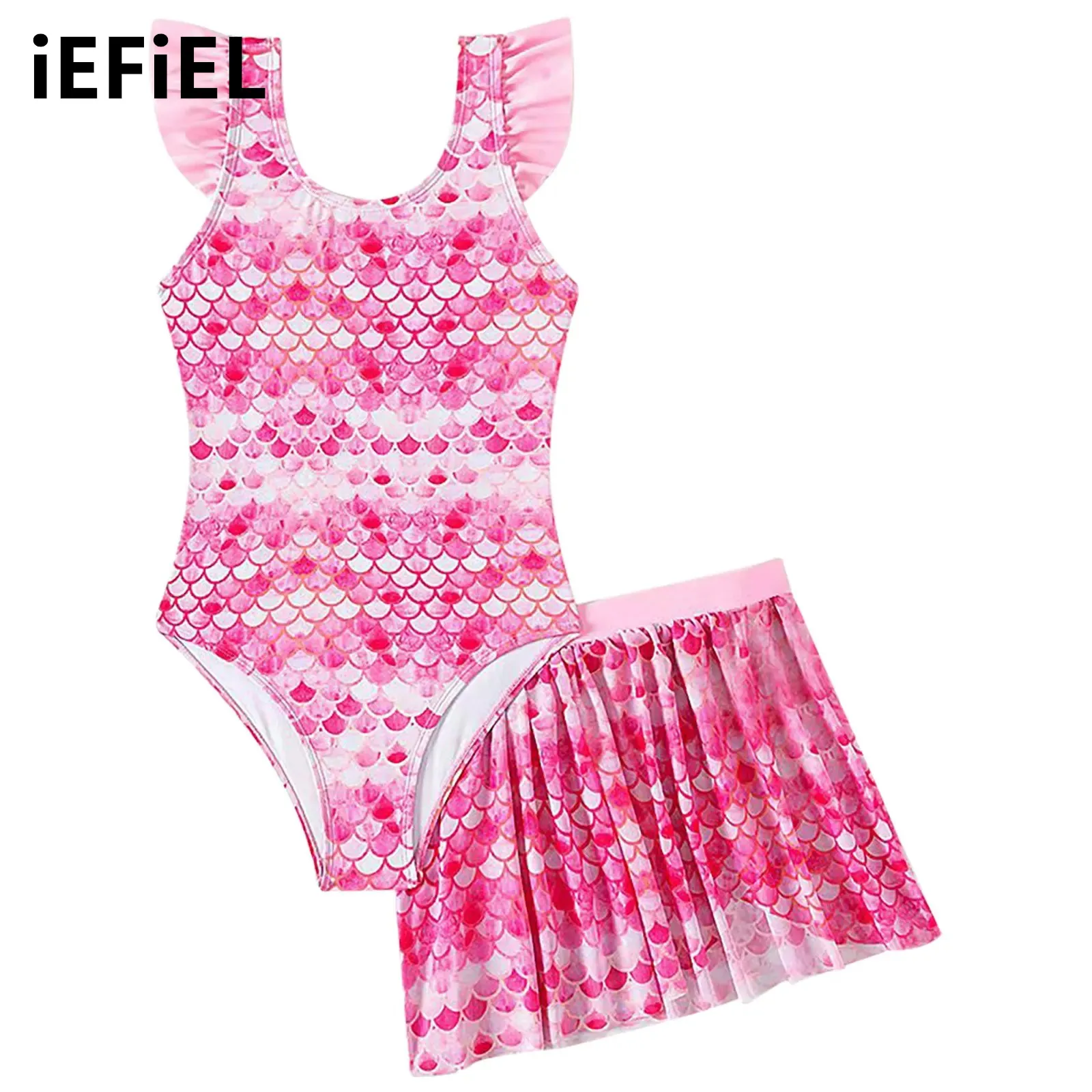 Купальник с юбкой-годе для девочек Детский комплект плавания принтом чешуи и