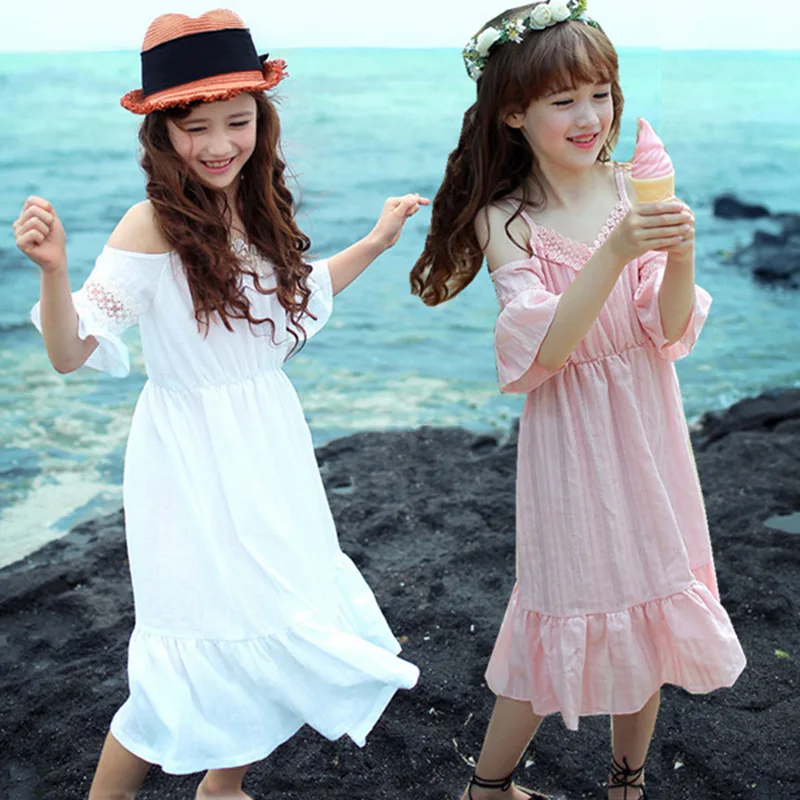 

Summer Girls Off-shoulder Under-knee Dress