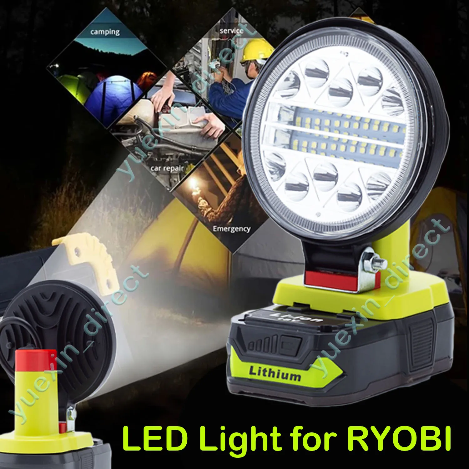 LED Work Light For Ryobi 18V Lithium Battery Operated Cordless Family Camping Trip Portable and Lightweight Outdoor