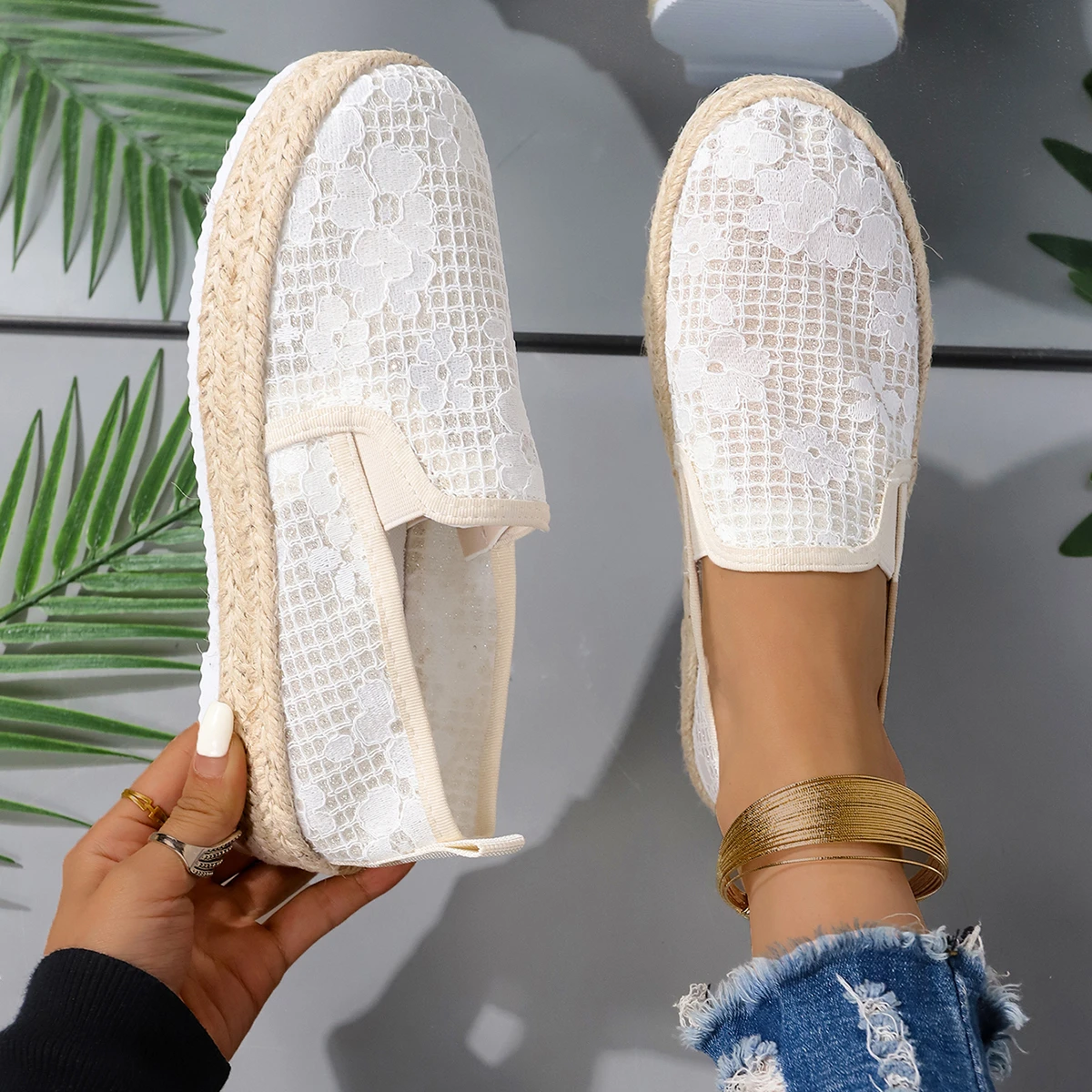 Льняные восточные Ретро дышащие лоферы на плоской подошве с искусственным