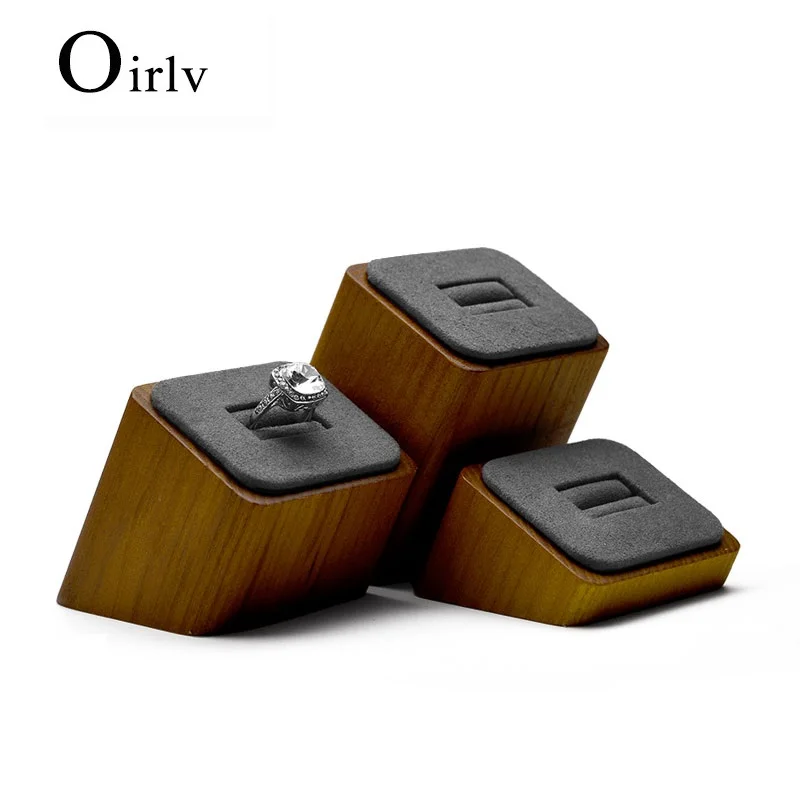 Oirlv 3Pcs/Lot Wooden Jewelry Display Groove Ring Display with  Sponge mats Jewelry Holder Support for Jewelry Shop