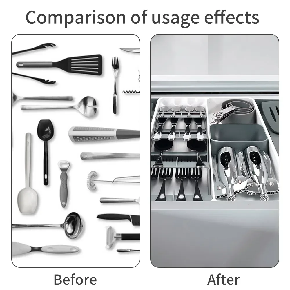

Plastic Kitchen Knife Cabinet Fork Tableware Block Storage Cutlery Holder Drawer Tray Box Container Spoon Separation Organizer