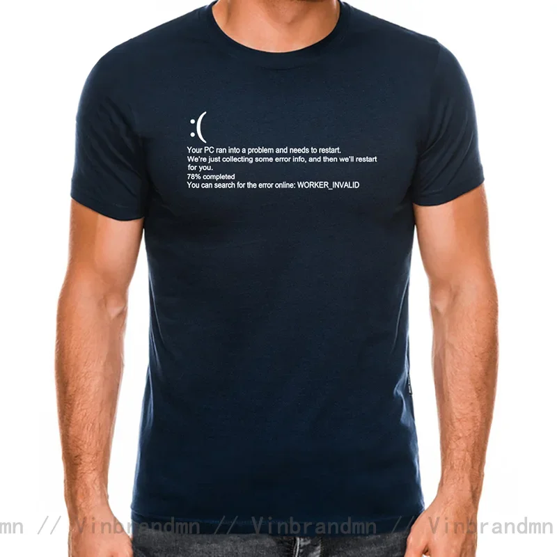 Funny Blue Screen Of Death BSOD Crash Nerd Computer Costume Tops T-Shirts Camisa New Coming Men T Shirt Man Cotton tshirt