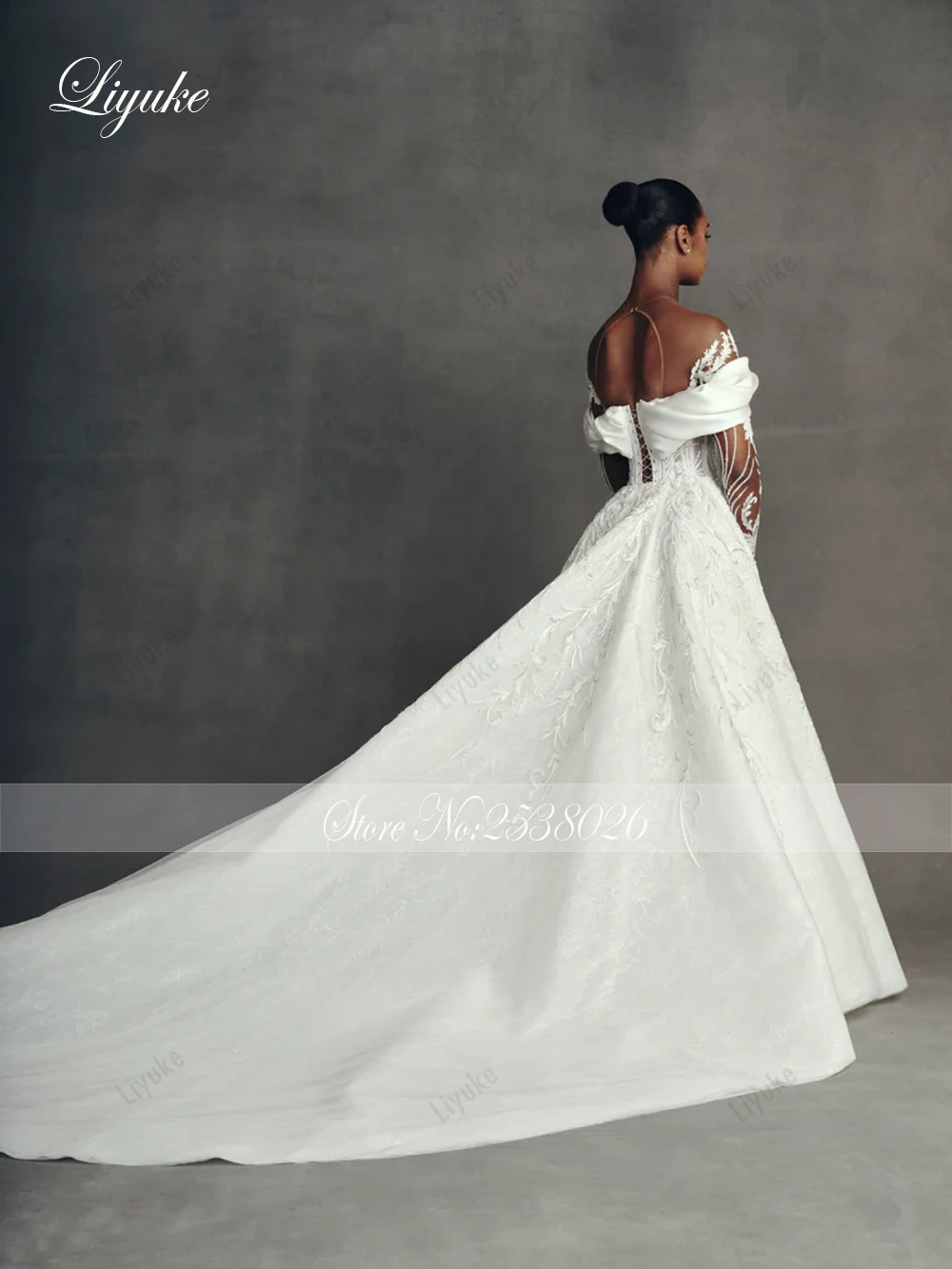 Фото Liyuke Роскошные свадебные платья русалки с вышивкой на заказ Robe De Marriage со съемным шлейфом 2 в 1, кружевные свадебные платья с трубой №5