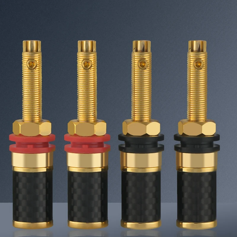 4Pcs HIFI Audio Gold Plated Copper Speaker Binding Post Female Banana Jack Connector Long Column Without Welding