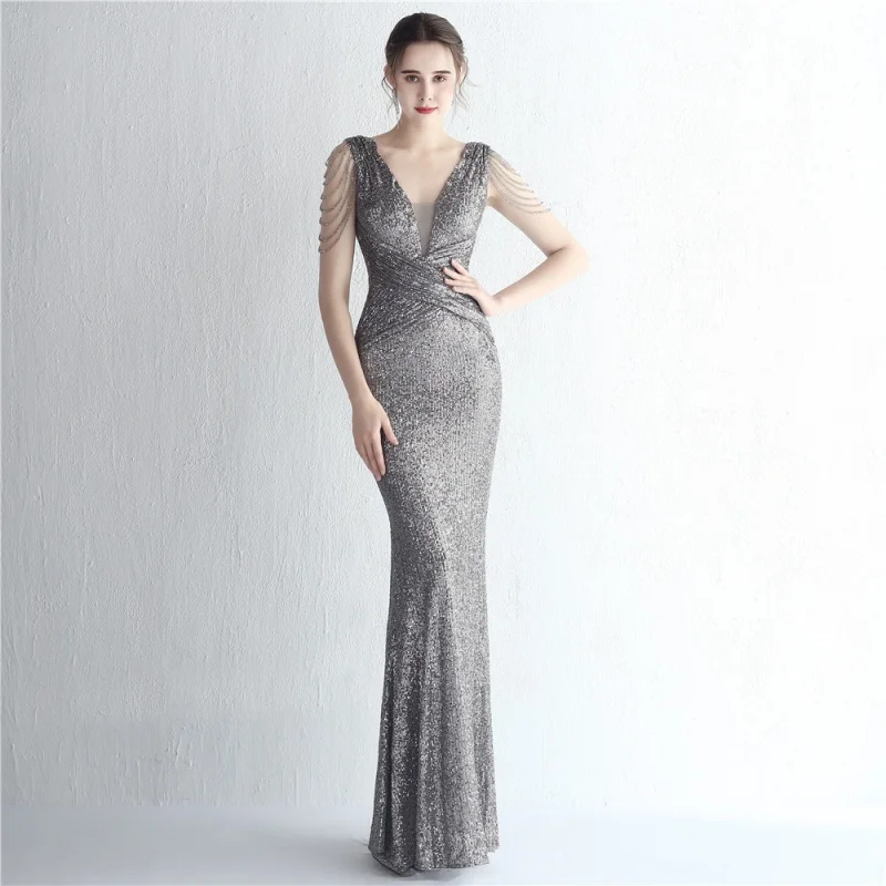 

Plus Size S-4XL Evening Dress Party Gowns women's banquet Sequin fishtail prom party dress long gown formal birthday dress weddi