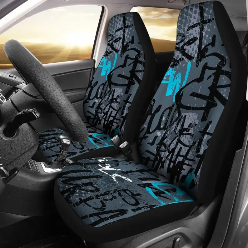 

Dark Grey Graffiti Abstract Art Car Seat Covers Pair, 2 Front Seat Covers, Car Seat Protector, Car Accessories