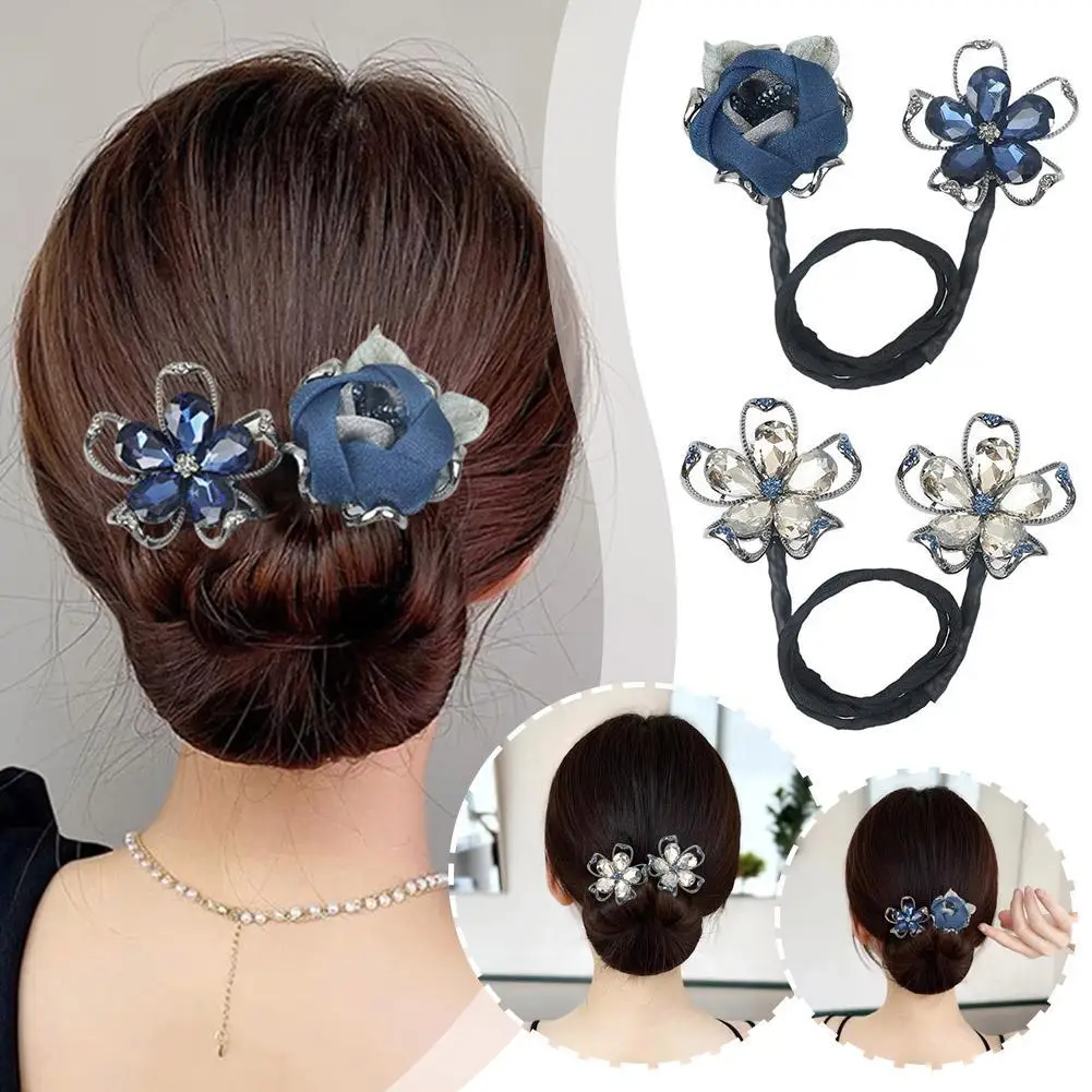 

Elegant Shiny Rhinestone Flower Donut Hair Stick DIY Updo Fashion Gentle Hairband Headwear Hair Accessories Gifts For Women