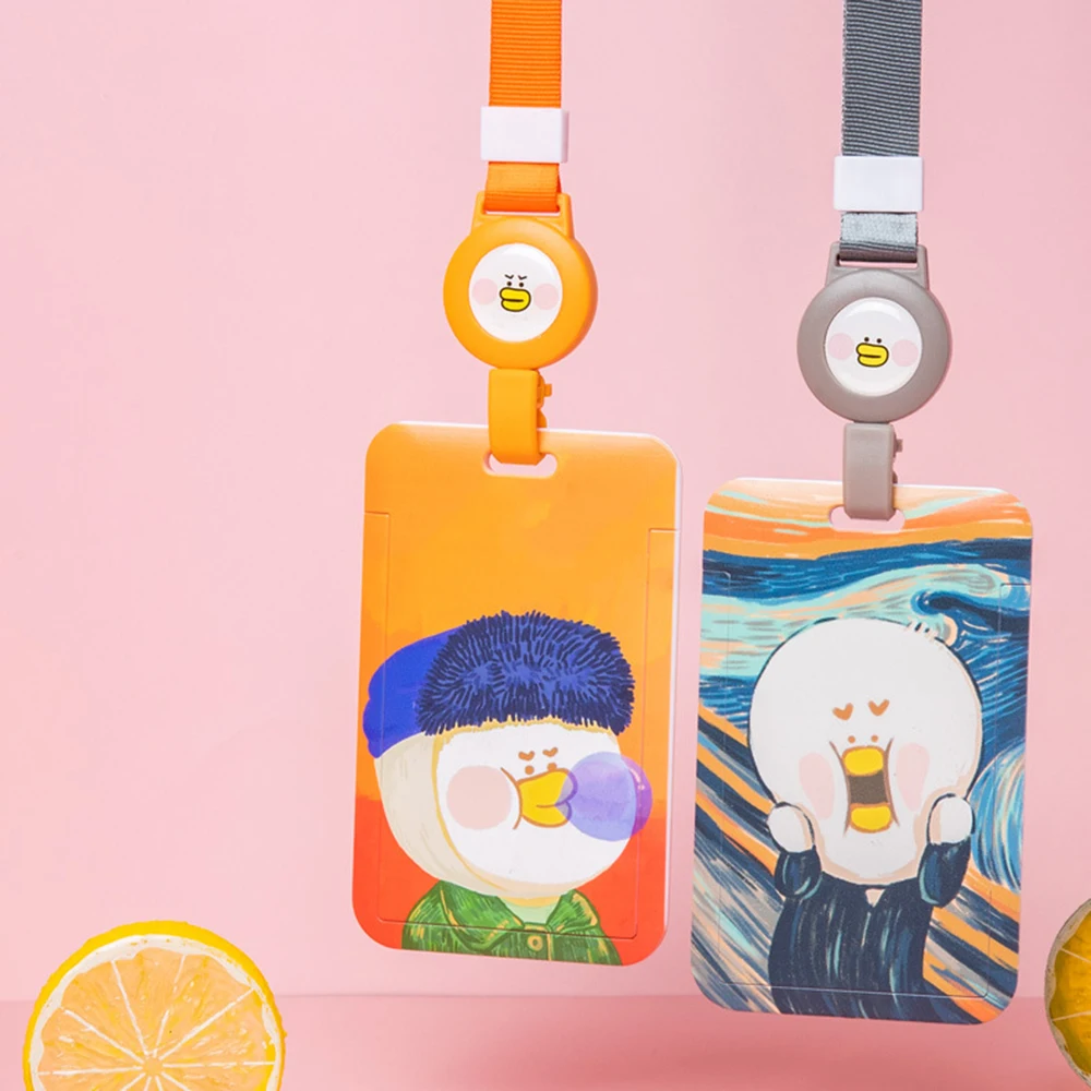 

Pass Cover Cartoon Student Bus Card Protection Cover Hang Rope Card Holder Oil Painting Card Case Pull Badge Holders