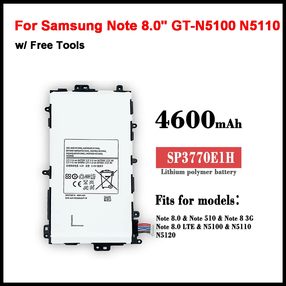 

Оригинальный аккумулятор для планшета SP3770E1H, для Samsung Note 8,0 дюйма GT-N5100 N5110 N5120 4600 мАч с инструментами, аккумулятор SP3770E1H